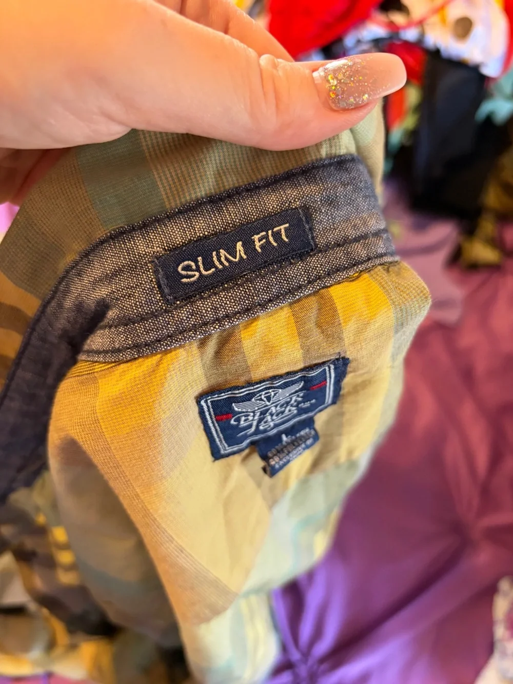 Men's Yellow Plaid Button-Down Shirt with Blue Accents